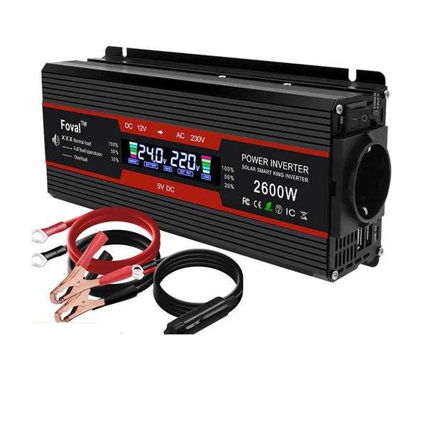 Modified Sine Wave 1000W-2600W LCD 12V EU Black Inverter - SHIELDEN